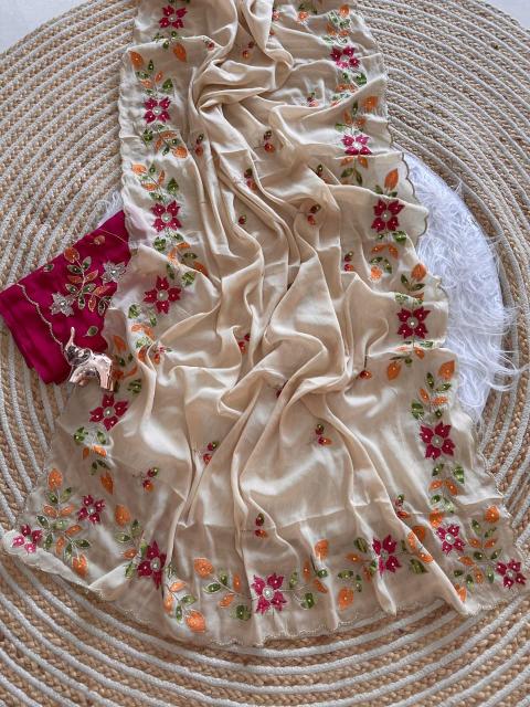 Vastrangan saffron silk saree in low price